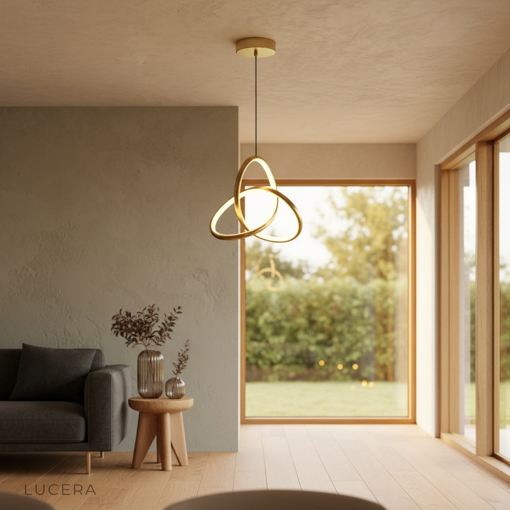 Tignanello pendant light at night in stylish entryway with visible ceiling mount