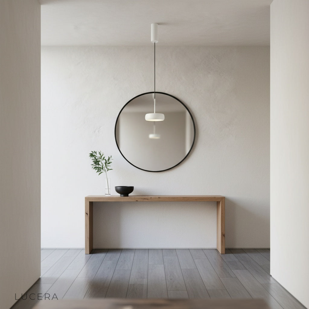 Zinfandel pendant light casting focused light on a kitchen counter at night