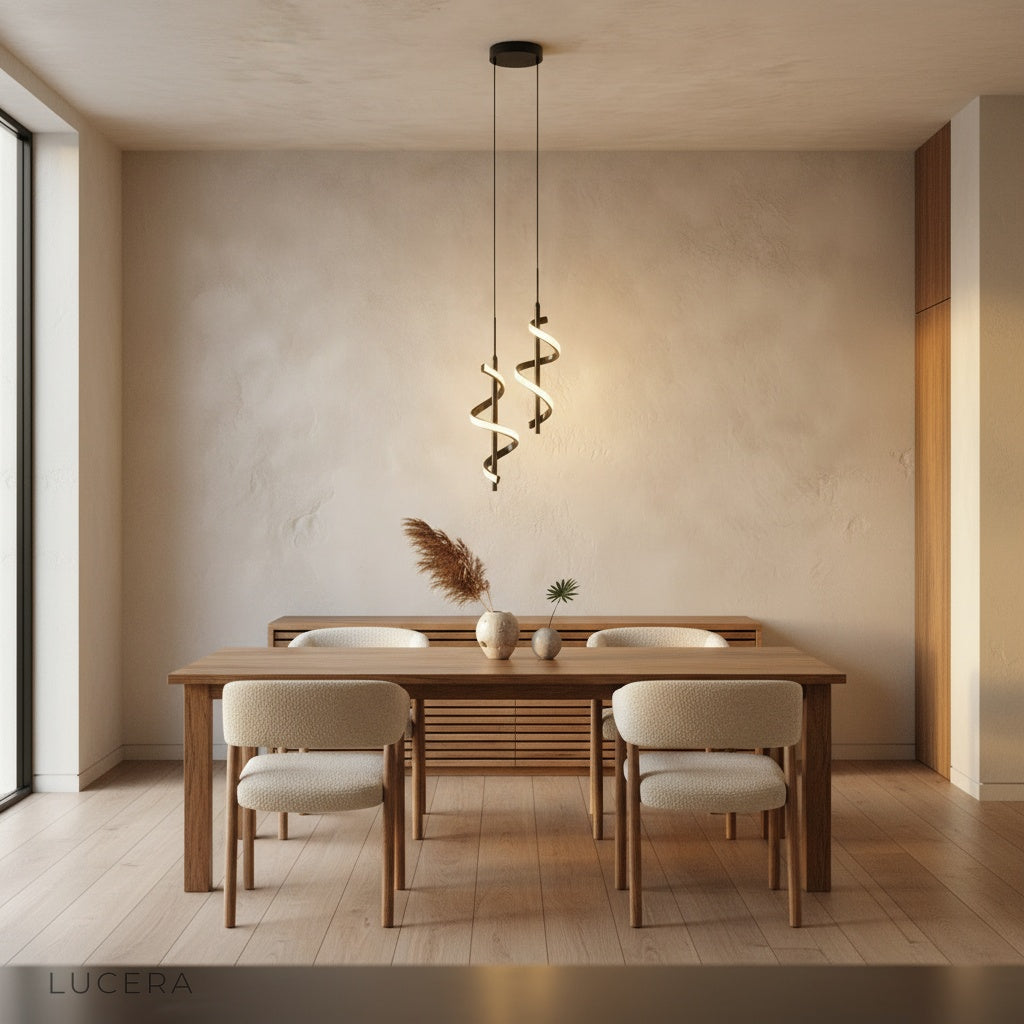 canyon pendant light with warm ambient glow in chic lounge interior