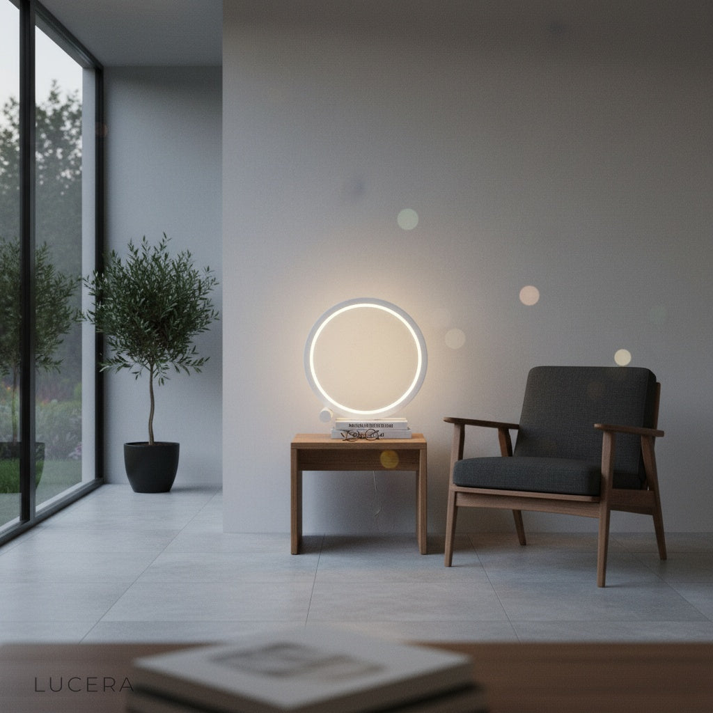 Amarone Touch Table Lamp in sleek home office setting with USB cable visible