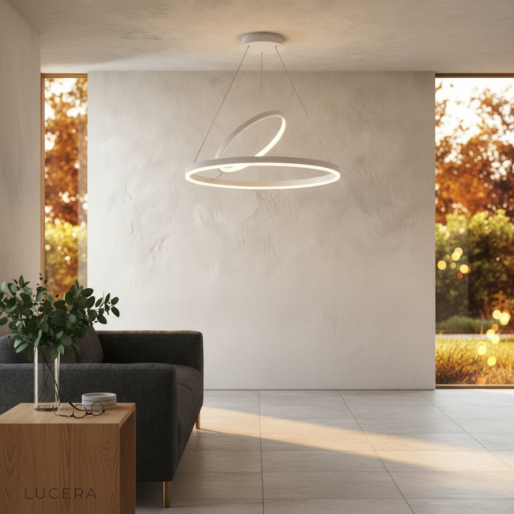 Elegant Opaque Chandelier in a bright hallway with minimalist decor