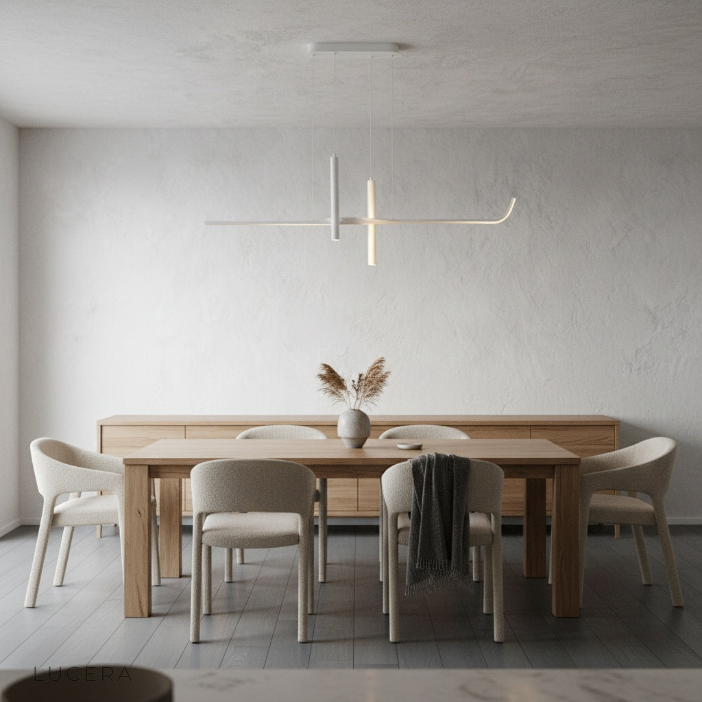 moody interior scene with Sapphire pendant light as accent piece above minimalist console