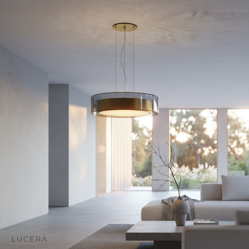 Kismet Pendant Light with warm evening ambiance over elegant cafe table