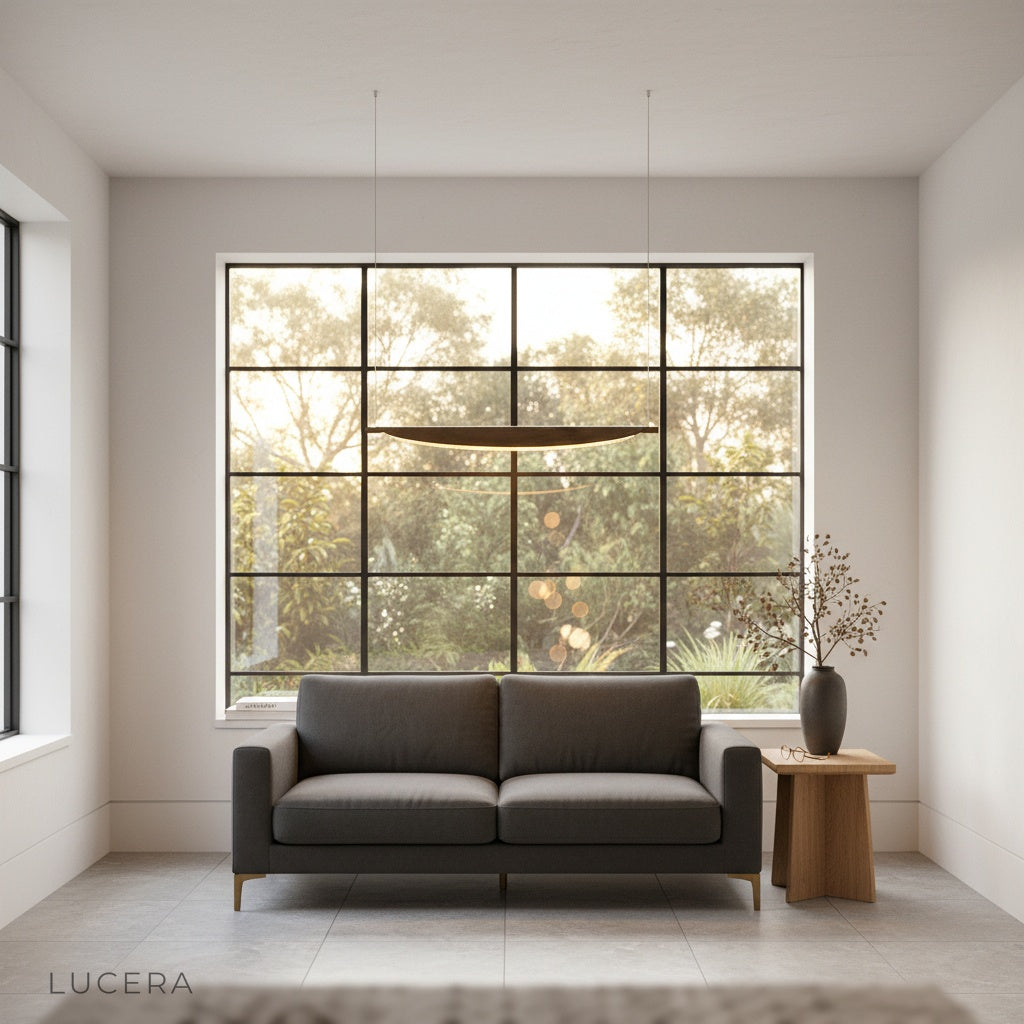 Dia pendant light in a contemporary hallway with subtle shadow play on wall
