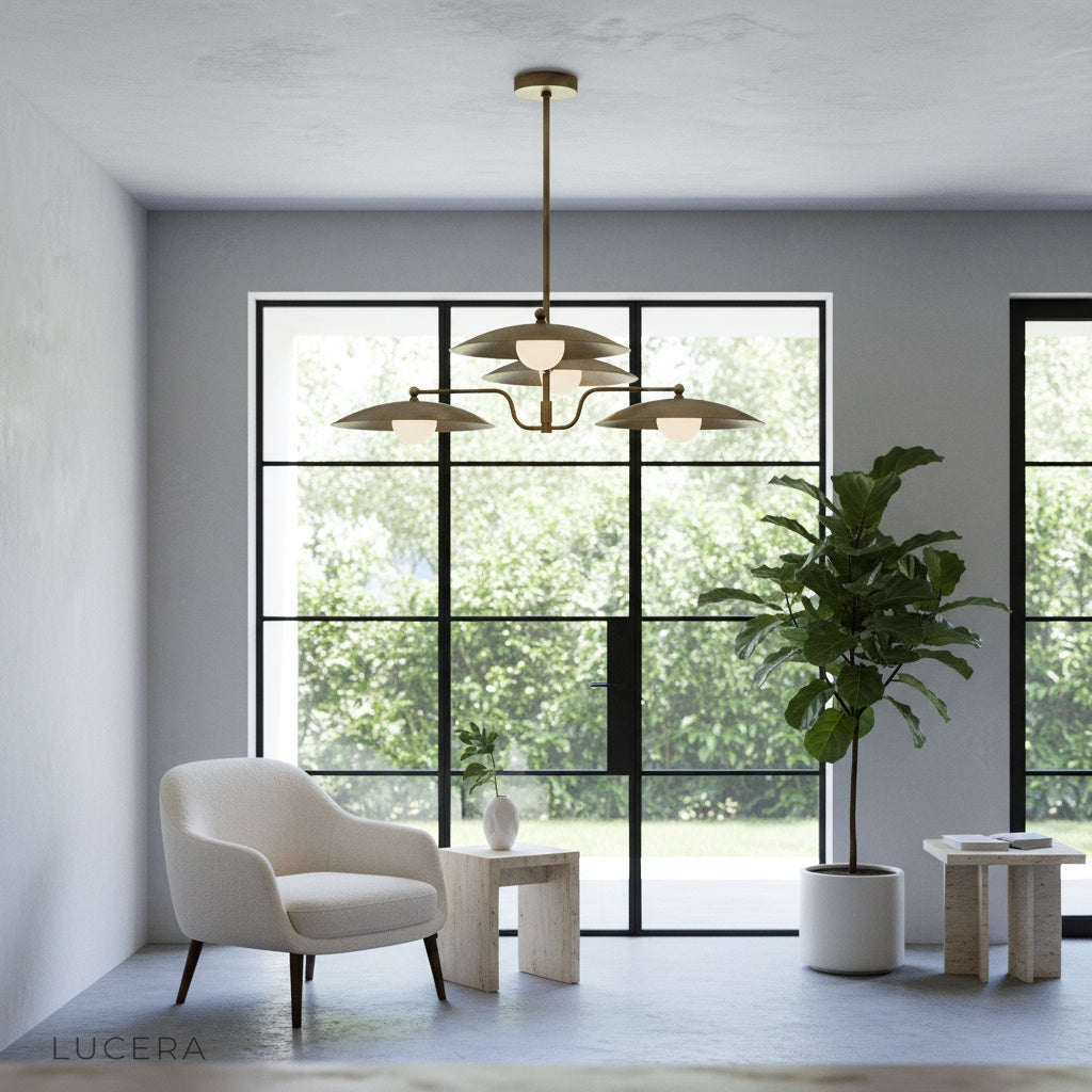 Stellar Brass Chandelier in a chic entryway with soft shadows and refined brass glow