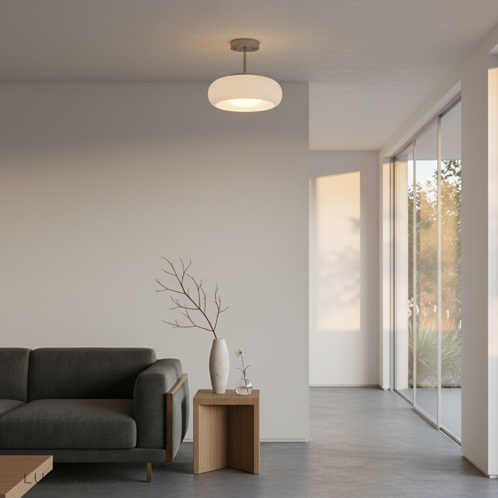 Bishop ceiling light in hallway with brass accents and warm atmosphere