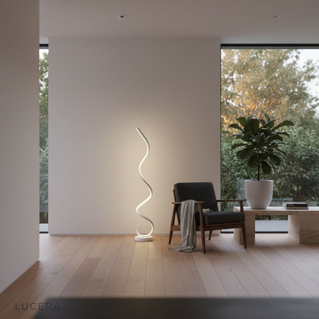 Pulse Floor Lamp artistic spiral form enhancing minimalist decor in stylish lounge