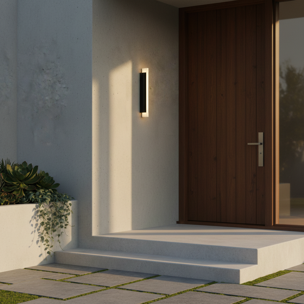 Corvus LED wall light with adjustable color temperature in a cozy covered porch