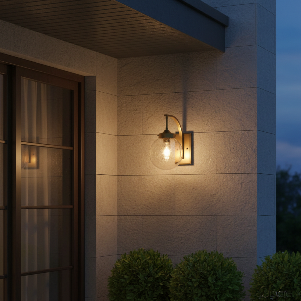 Nyx outdoor wall light in rainy weather showing durable waterproof design