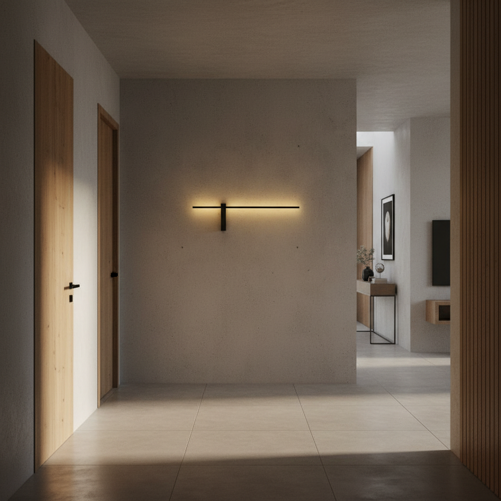 Aether Waterproof Sconce casting soft ambient light over a cozy balcony seating area