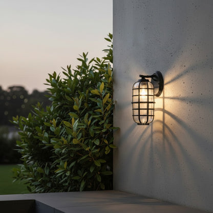detail shot of Elara fixture's clear glass panels reflecting soft ambient light