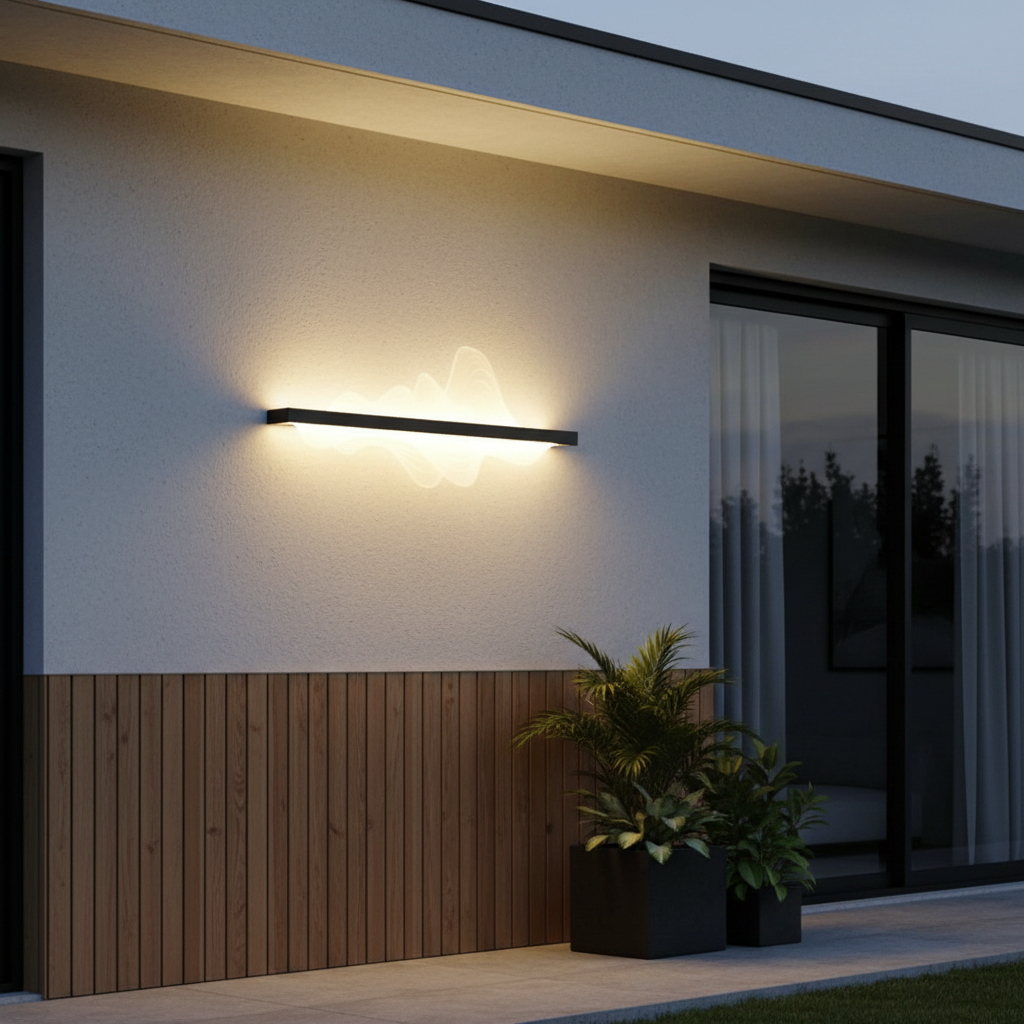 long 200 cm LED wall lamp highlighting a modern entrance hallway