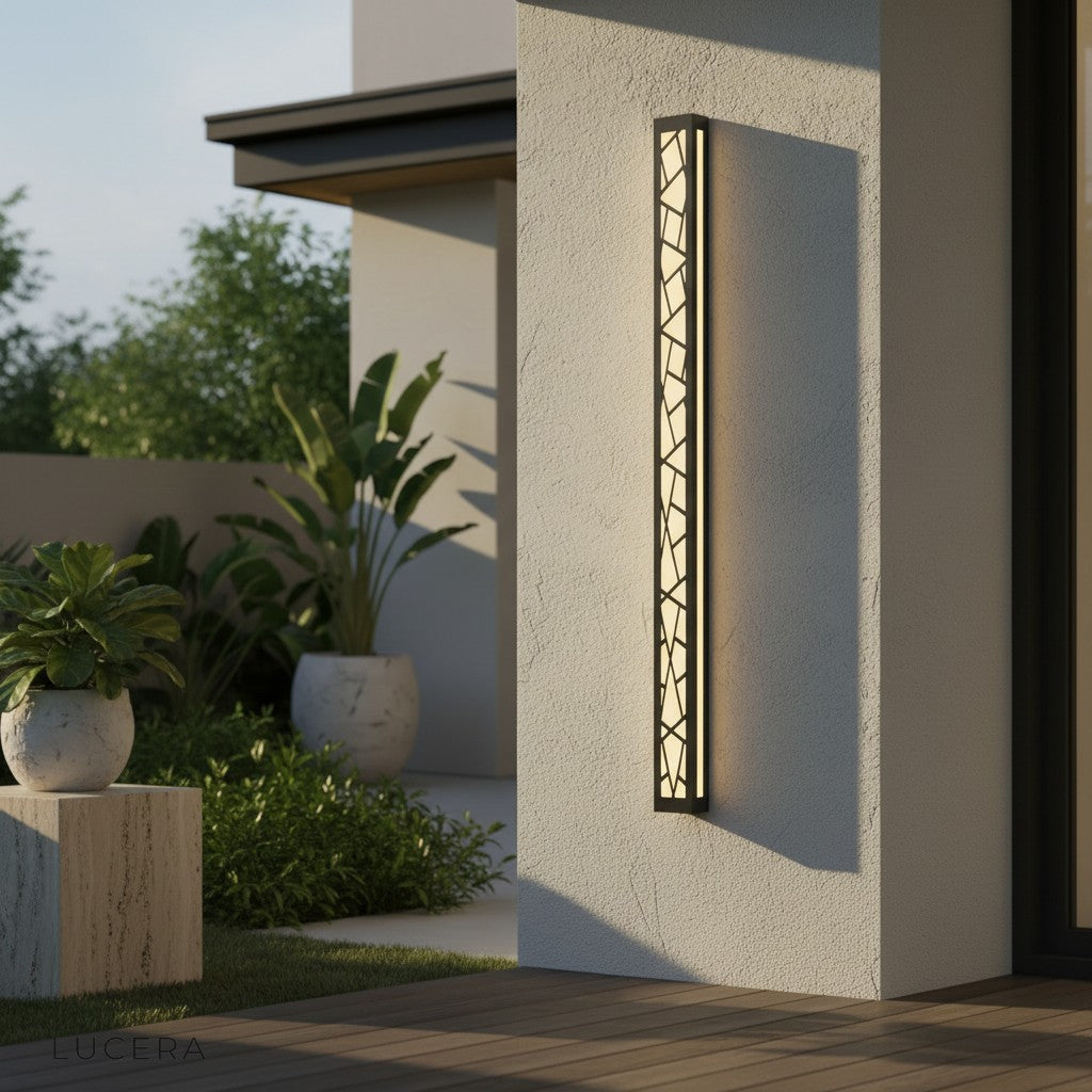 Slim profile Giselle lamp mounted near garage door with subtle lighting