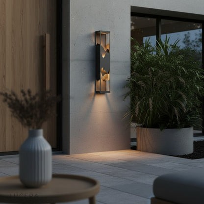IP54 waterproof wall light glowing beside a modern front door