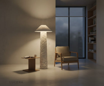 Citrine wabi-sabi lamp paired with natural decor in a sunlit Japanese-inspired interior