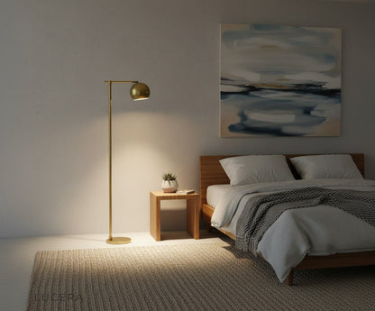 Black Tanzanite floor lamp illuminating a dark corner with cozy ambient light