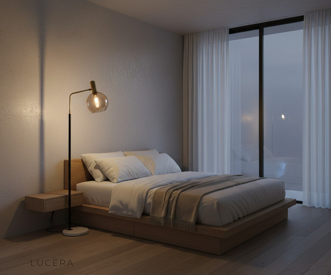 Cerise Gold Glass lamp as statement piece in stylish reading nook