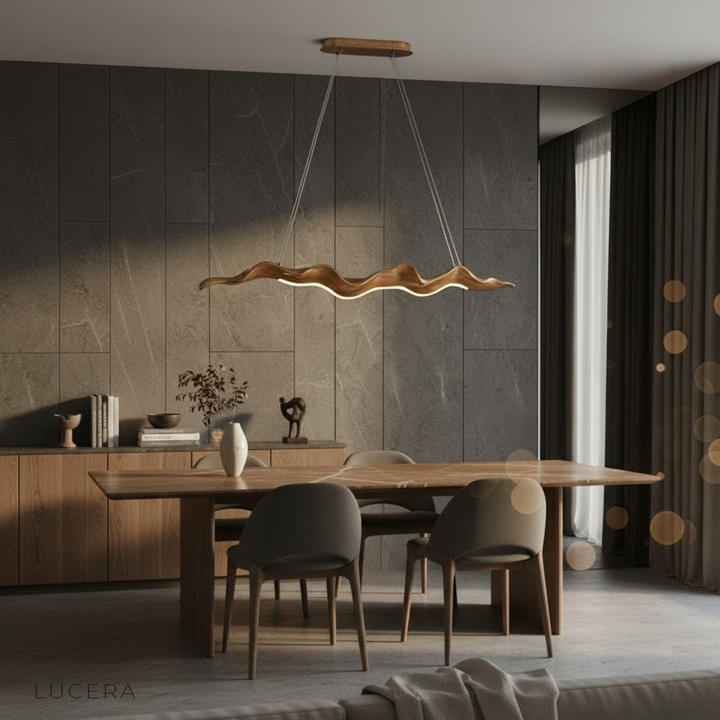 champagne gold chandelier in elegant bedroom with warm evening lighting