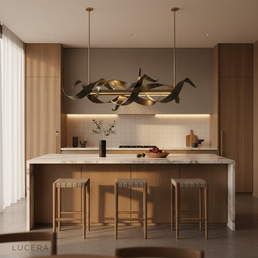 Overhead angle of the black rectangle chandelier showing the symmetrical bulb arrangement