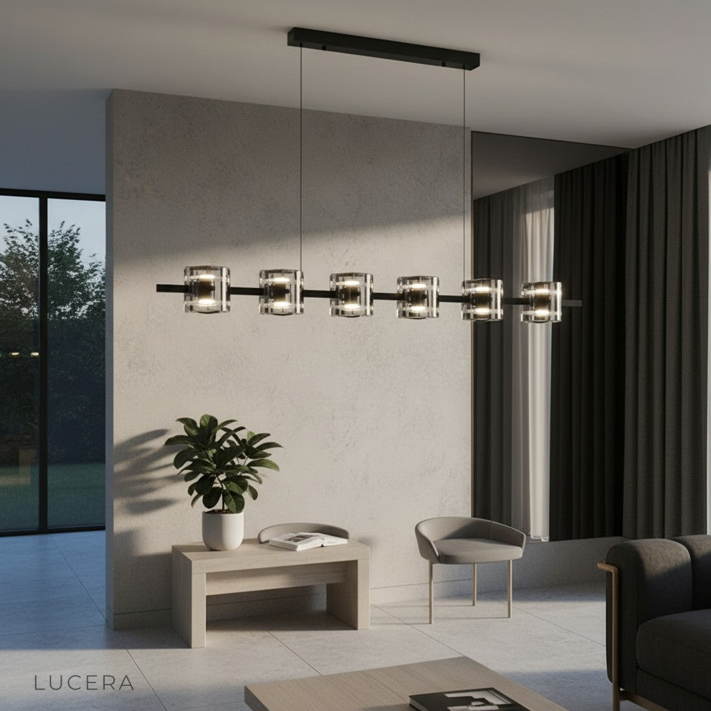 Harlequin chandelier in high-ceiling foyer with multiple glass layers sparkling
