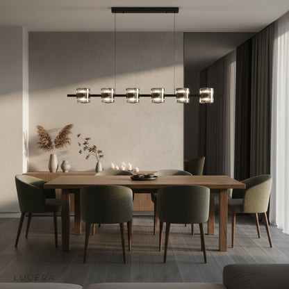 Harlequin chandelier in minimalist living room with soft daylight from window
