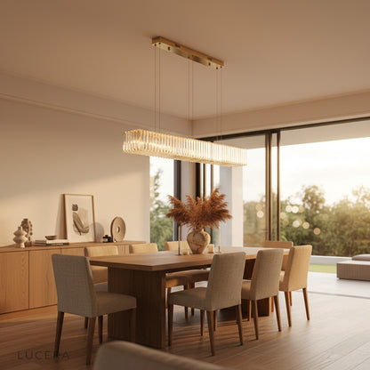 Ivar chandelier in a chic restaurant setting with dimmed lights and elegant crystal reflections