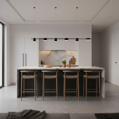 Rind lamp in dark ambient room with warm LED glow and black ceiling