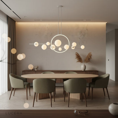 two-tone glass bubble chandelier by Lucera with smoke and clear spheres in studio