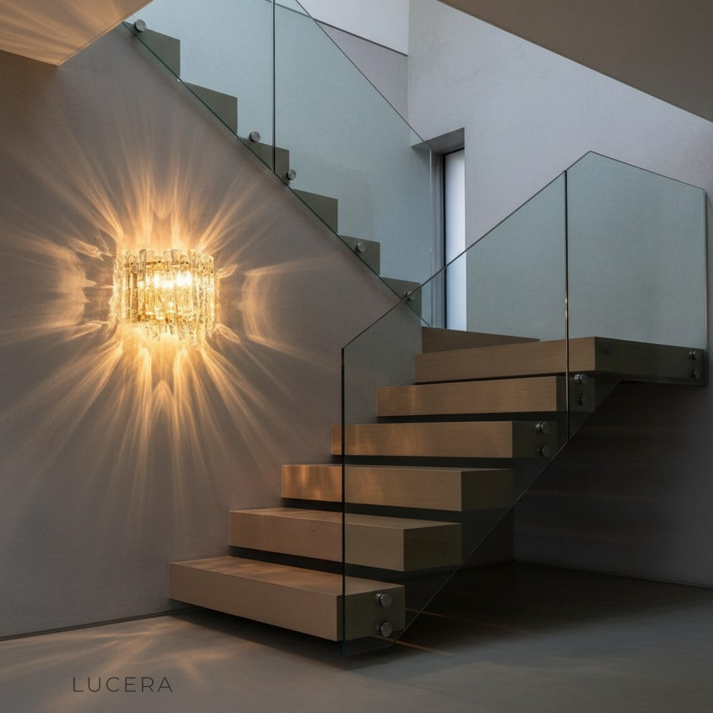 Cielo sconce ambient nighttime shot with soft light pooling on a dark painted wall