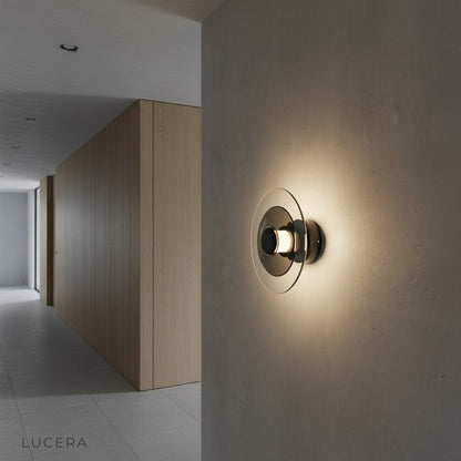 Nordic modern Domo Disc wall light in matte black aluminum with clear glass discs