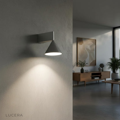 Faro Bauhaus lamp in entryway with warm glow and plant decor
