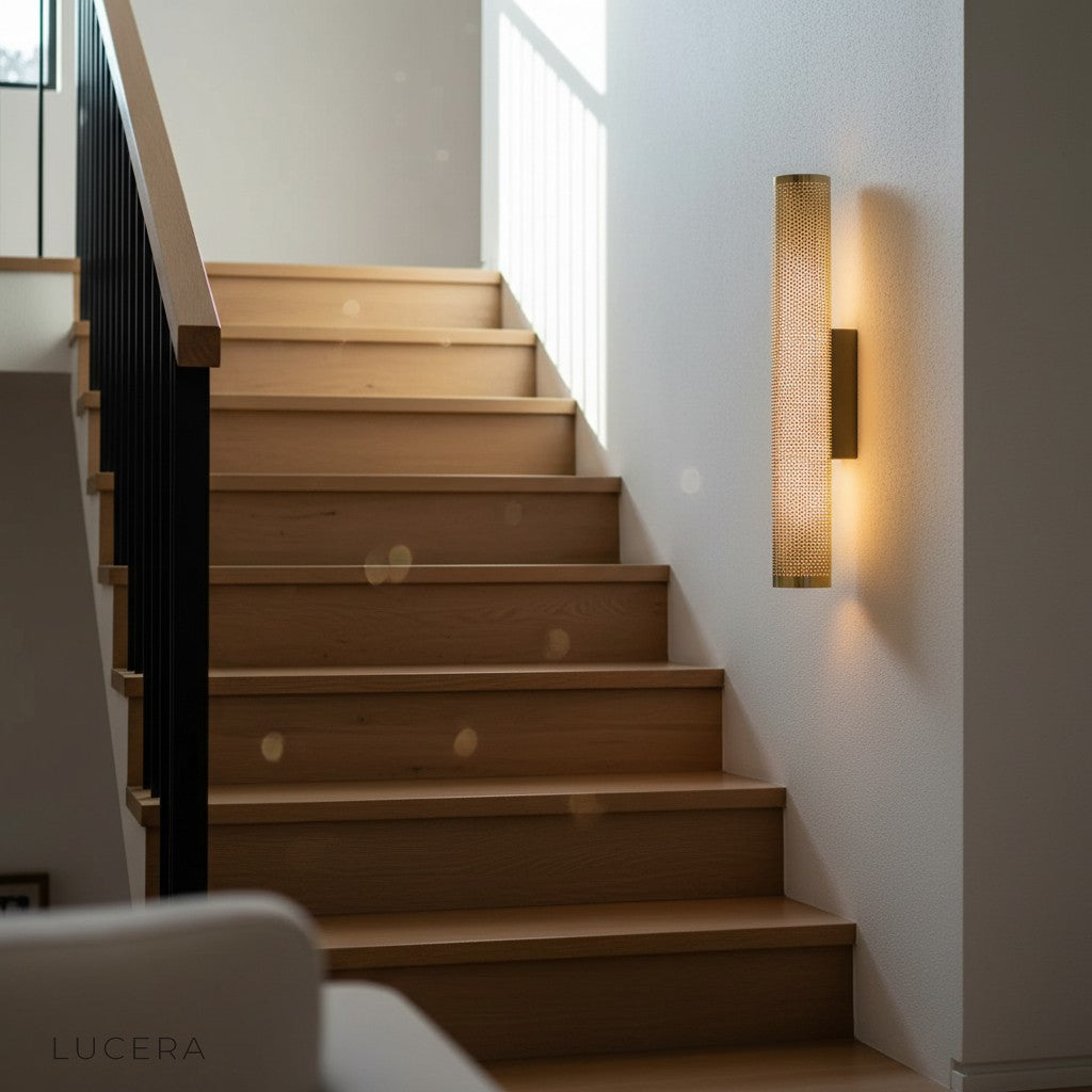 Retro-modern Forte sconce mounted above a bedside table in a bedroom