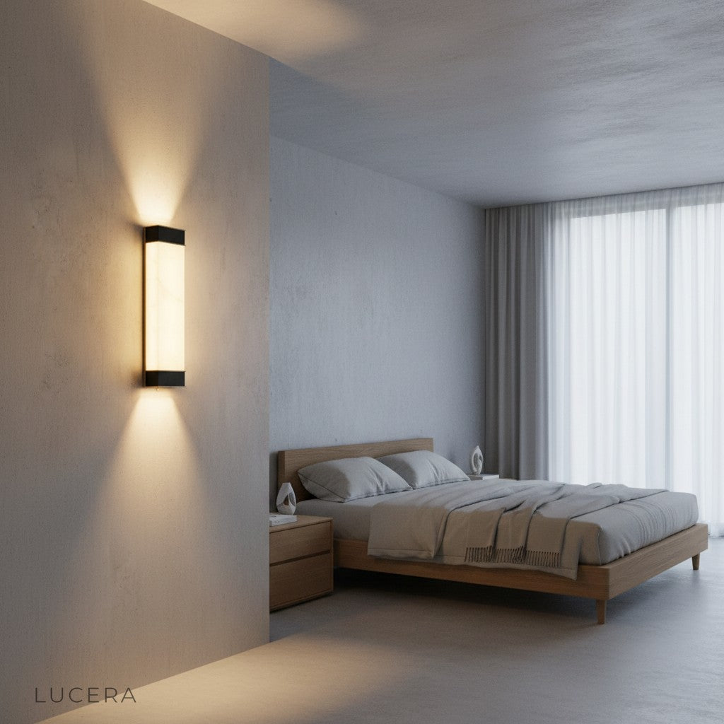 Marco rectangular sconce in dining room corner creating refined accent light