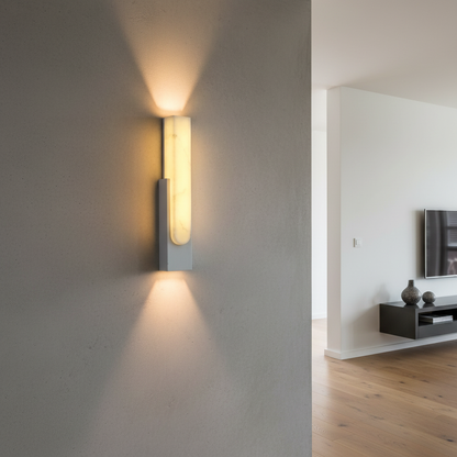Rumore marble rectangular lamp highlighting art in stylish corridor