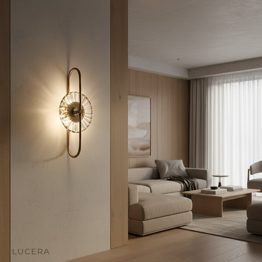 Fresco LED wall lamp in elegant hallway with ambient warm lighting