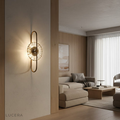 Fresco LED wall lamp in elegant hallway with ambient warm lighting