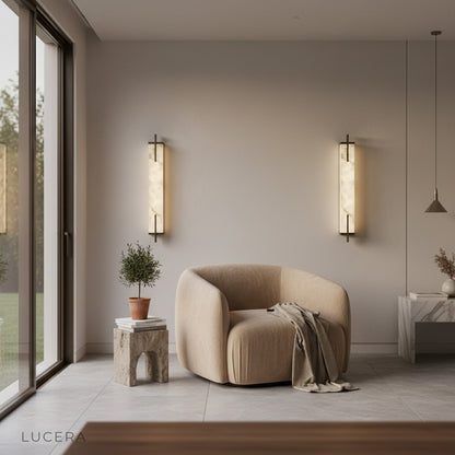 Overhead angle of Amalfi lamp showing slim profile and geometric design