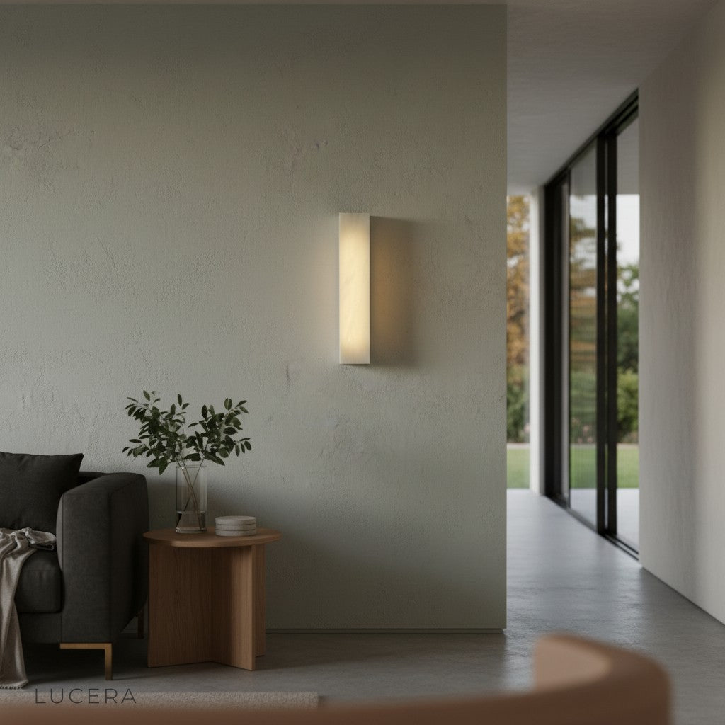 Varenna lamp in covered outdoor patio setting with warm evening glow