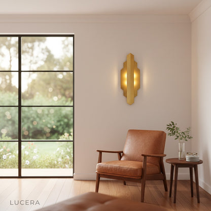 Jetee copper wall sconce in hallway with industrial decor and warm accent lighting