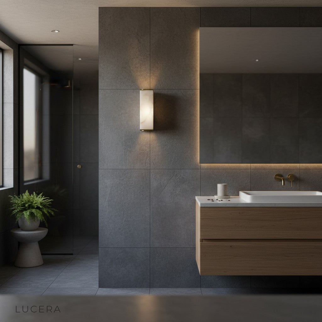 Luxury marble wall lamp in a dining room corner casting gentle ambient light