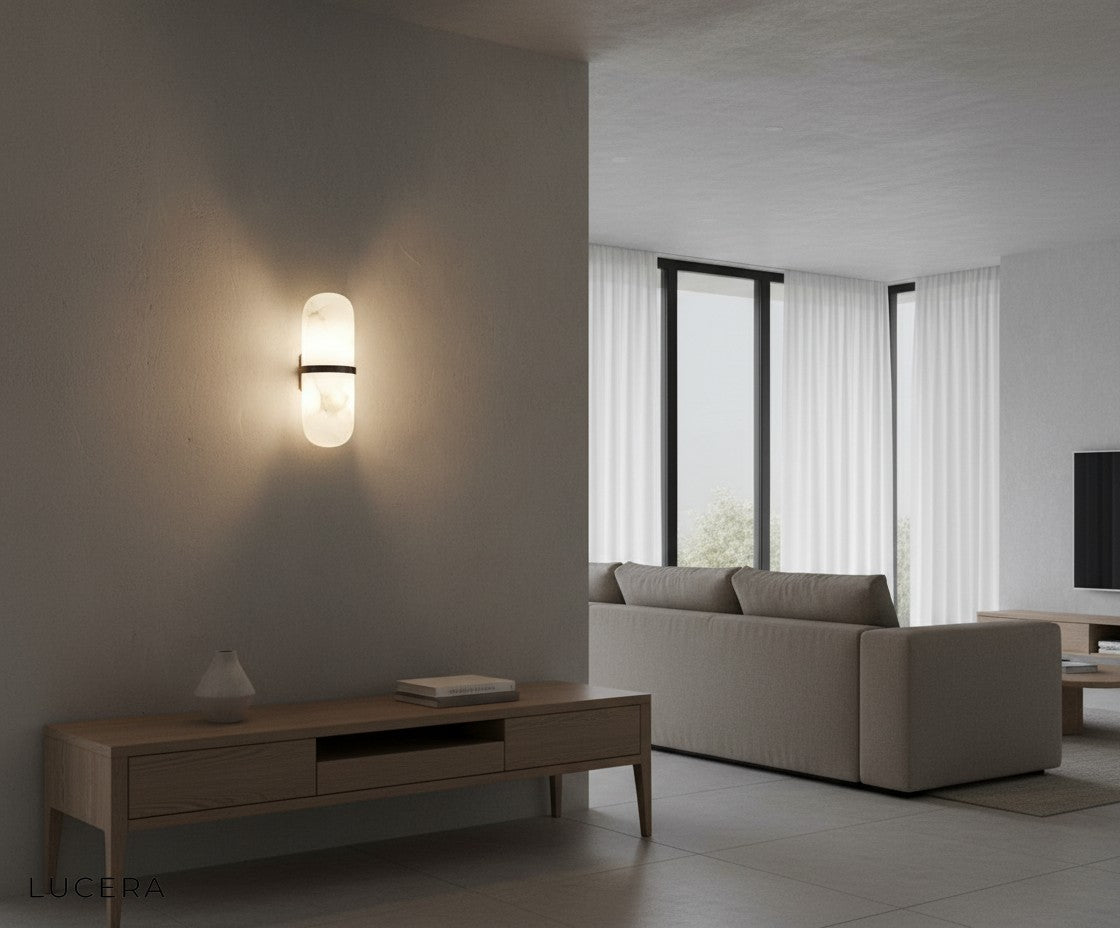 Xenon wall light in elegant dining room with warm tones