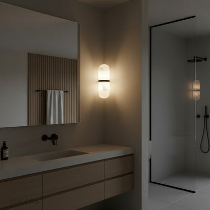 luxury copper marble wall lamp in spa-like bathroom setting