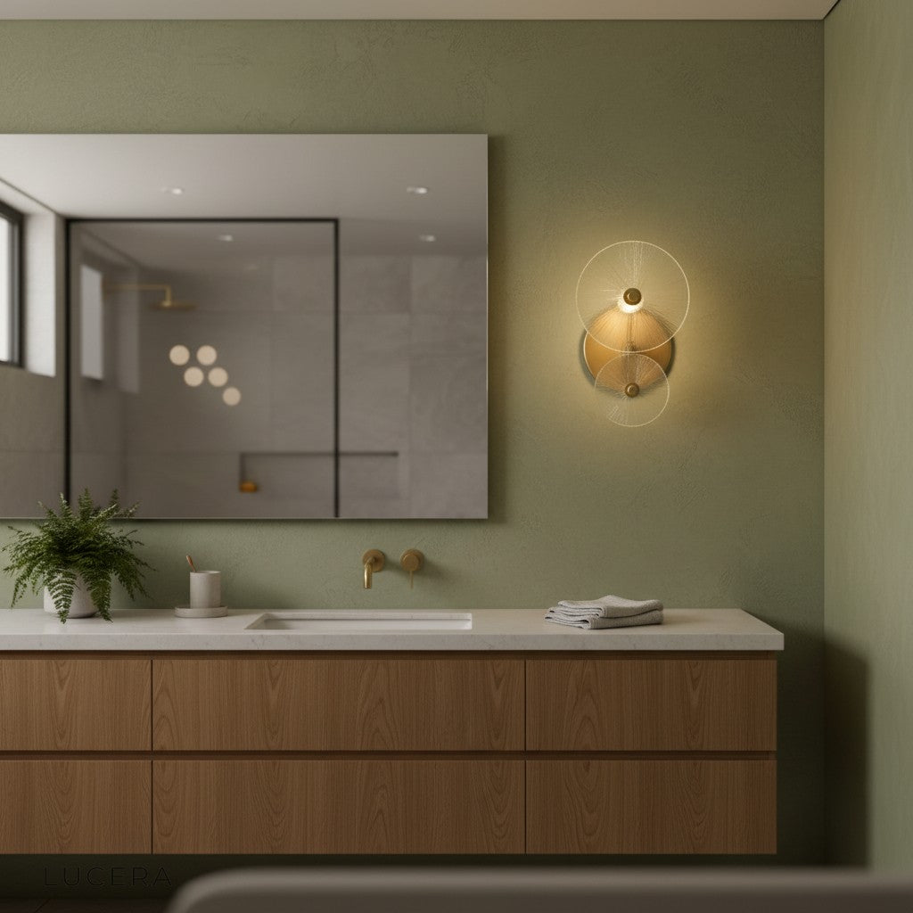 Echinus crystal sconce mounted on bathroom wall with IP54 waterproof finish