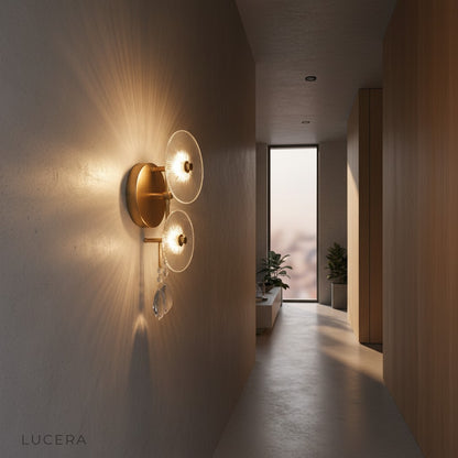 modern crystal wall light in contemporary dining room with soft evening illumination