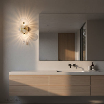 Lucera circle wall lamp with glass and iron finish in stylish entryway decor