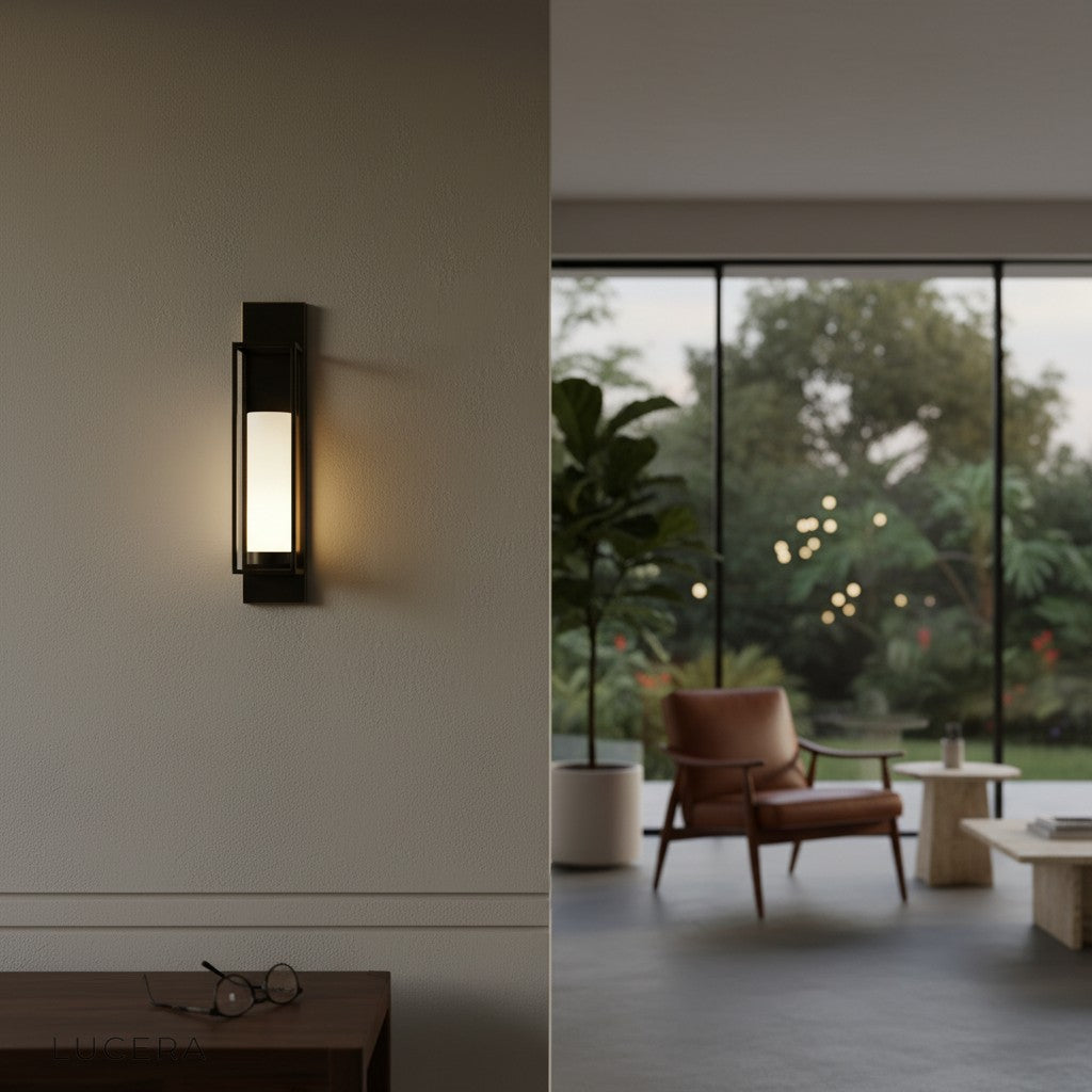 Palace style wall lamp with warm light casting intricate shadows on textured wall