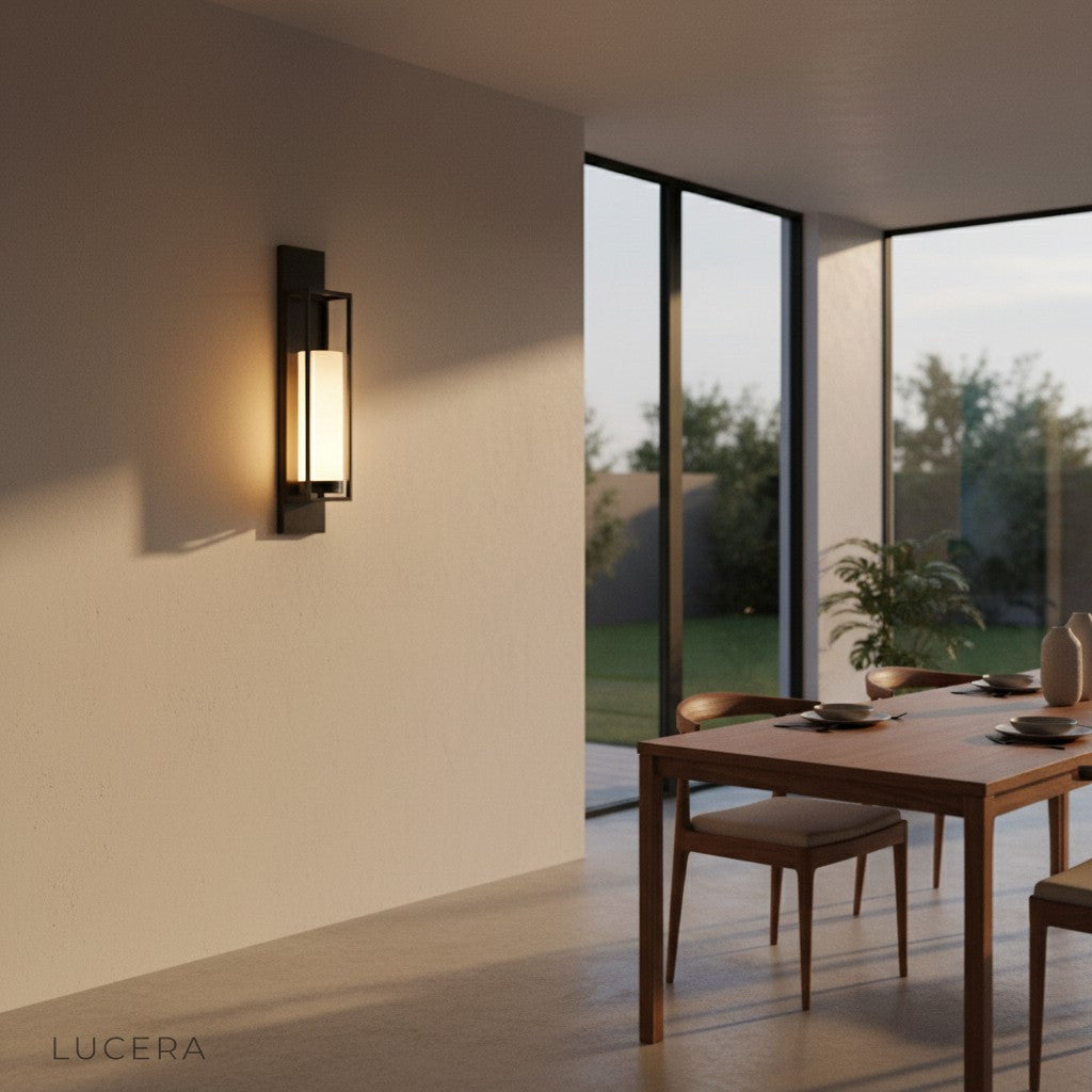 Ornate wall lamp casting ambient light in luxurious hotel-style lounge corner
