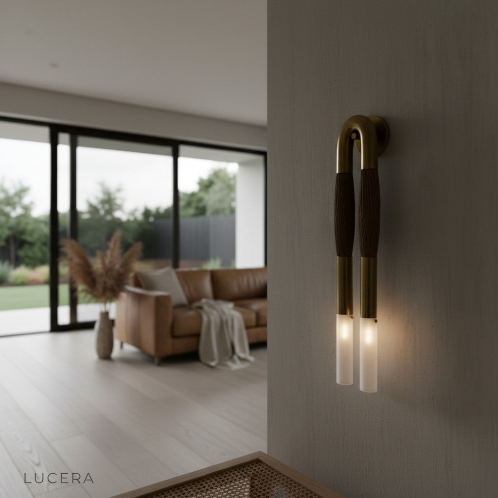 Regula bronze wall lamp side profile showing sculptural horsehair shade
