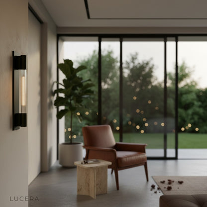 Detail shot of Verve lamp's clean geometric silhouette and premium iron texture