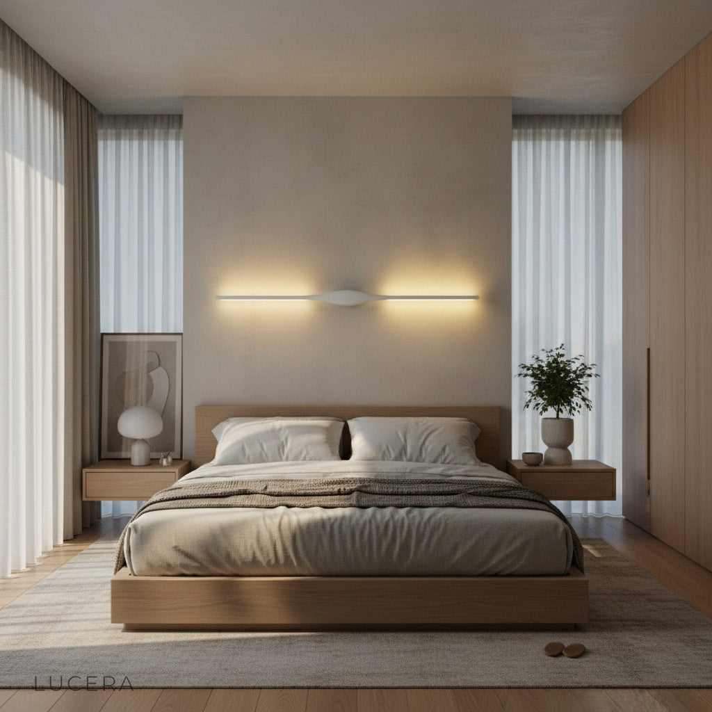 Elan wall lamp in a stylish lounge with leather sofa and warm 3000K ambiance